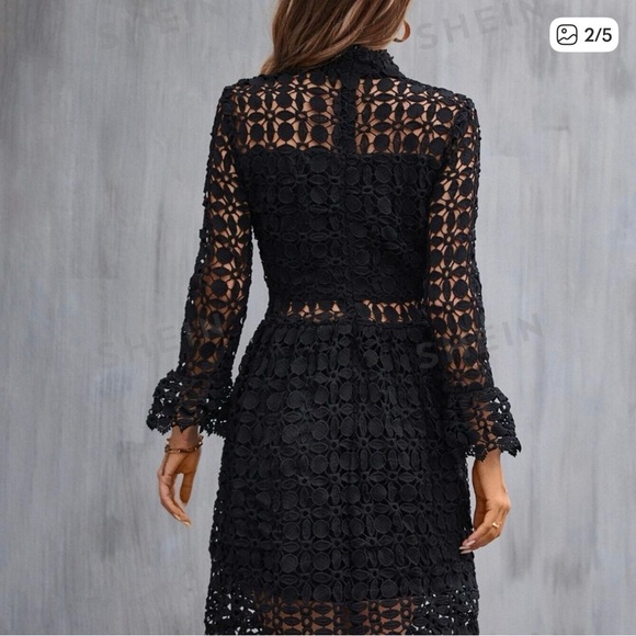 Black Lace Long Sleeve Dress - Picture 4 of 8